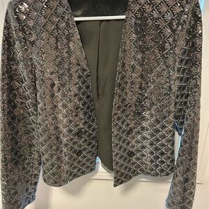 S'edge Dark Green Polyester Velvet Fully Sequined Button Detail Jacket